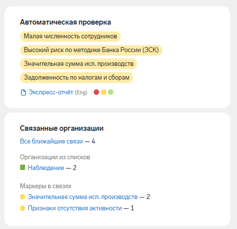Маркеры благонадежности в сводке о компании